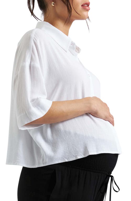 RIPE MATERNITY RIPE MATERNITY FARRAH CROP MATERNITY/NURSING BUTTON-UP SHIRT