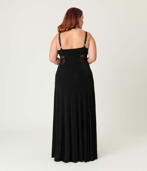 Unique Vintage Plus Size Sheer Spiderweb Godet Maxi Dress In Black