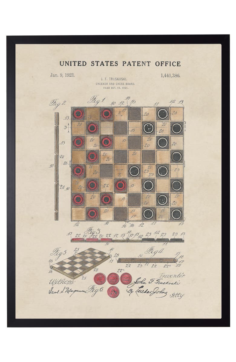 Antique Curiosities Checkers Board Patent in Black Frame, Main, color, NO COLOR