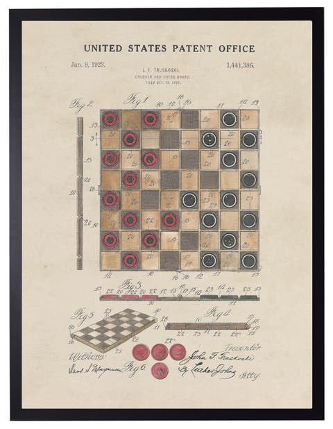 Checkers Board Patent in Black Frame