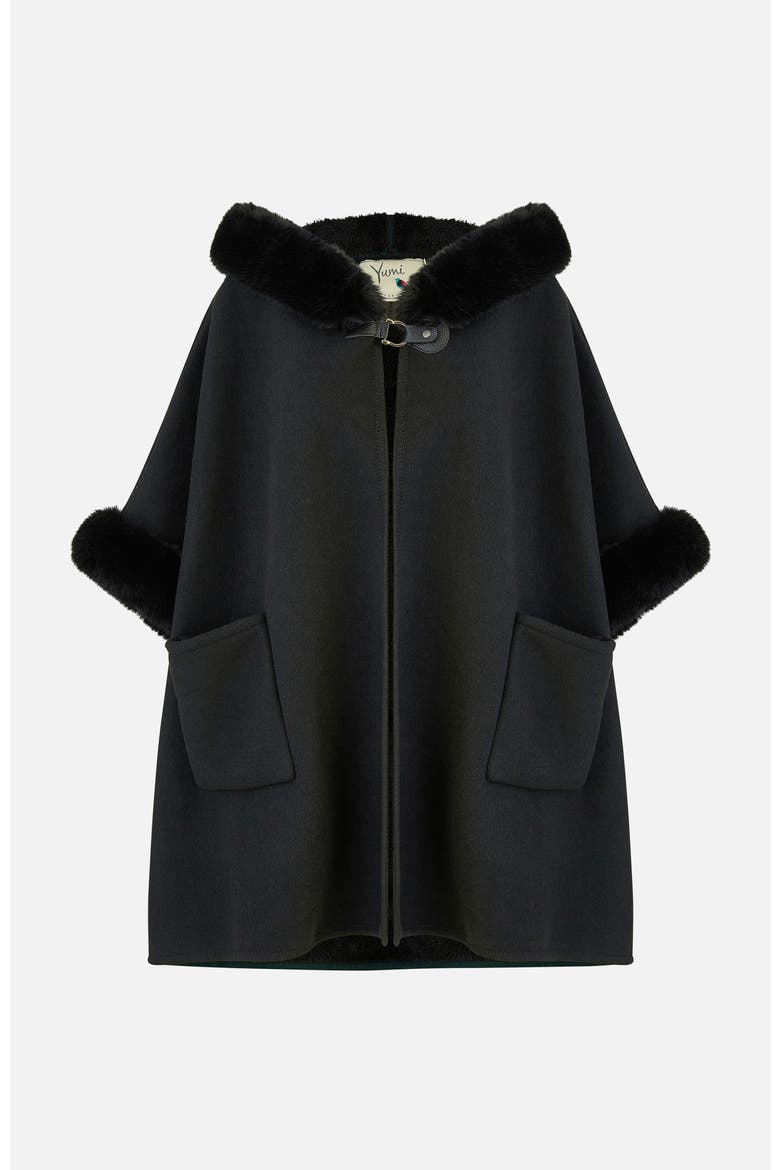 Hooded Fur Cape Jacket, Alternate, color, Black
