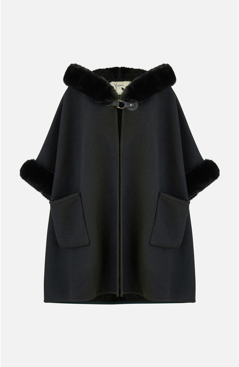 Yumi Hooded Fur Cape Jacket, Alternate, color, Black
