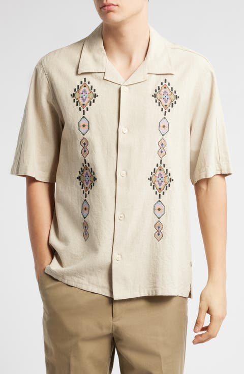 Ole 5396 Embroidered Linen & Cotton Camp Shirt