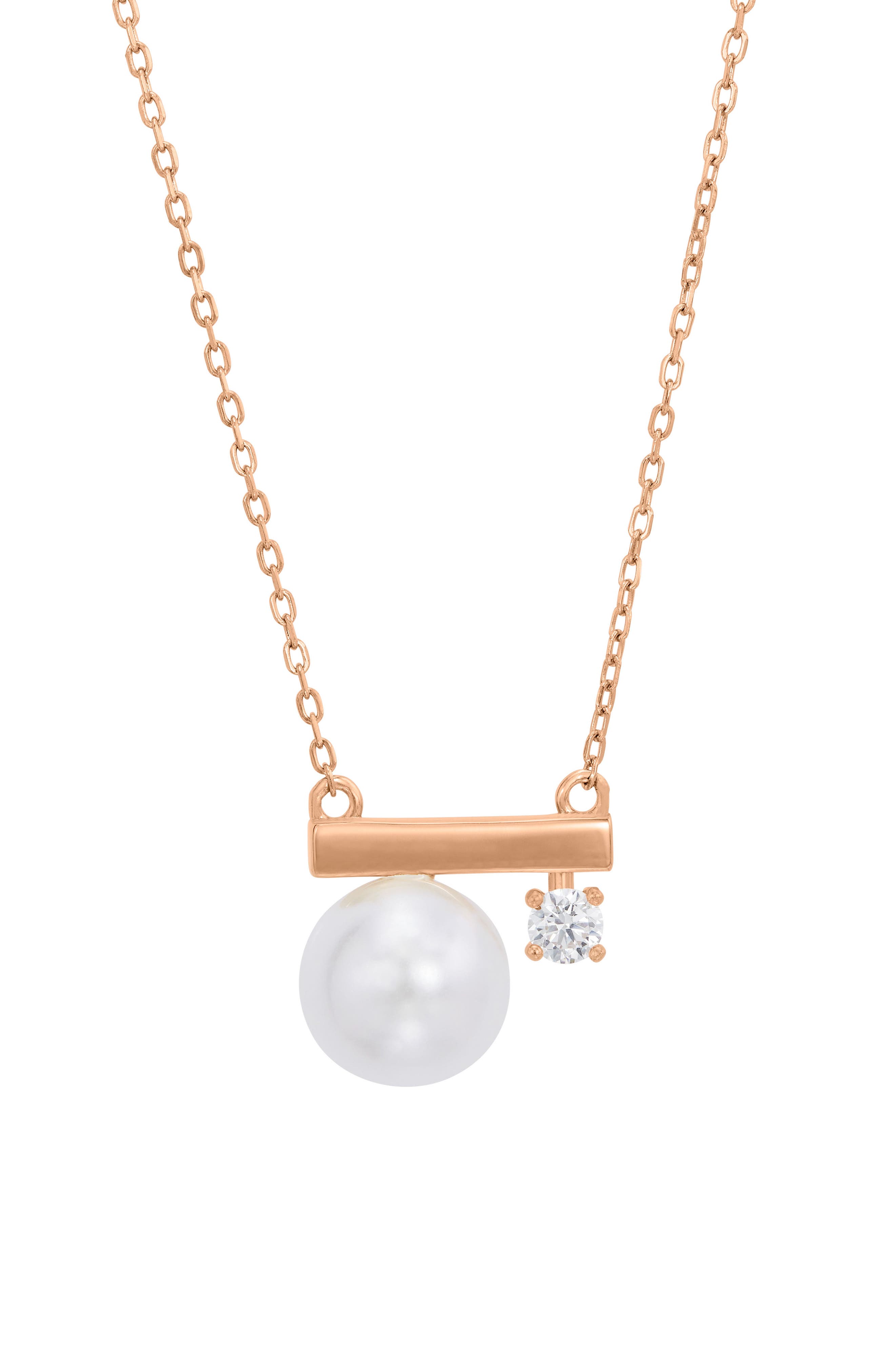 Imitation Pearl and Bar Pendant Necklace