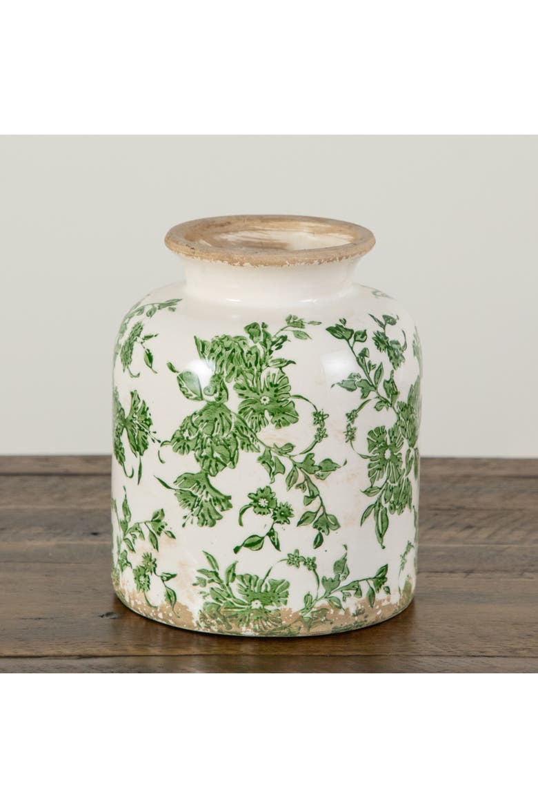 8-in Floral Tuscan Ceramic Green Scroll Vase, Alternate, color, Green