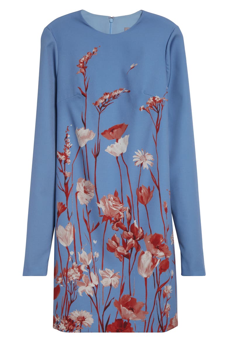 Floral Long Sleeve Stretch Crepe Shift Dress, Alternate, color, CORNFLOWER MULTI