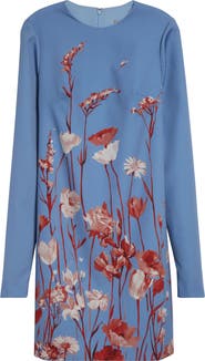 Lela Rose Floral Long Sleeve Stretch Crepe Shift Dress