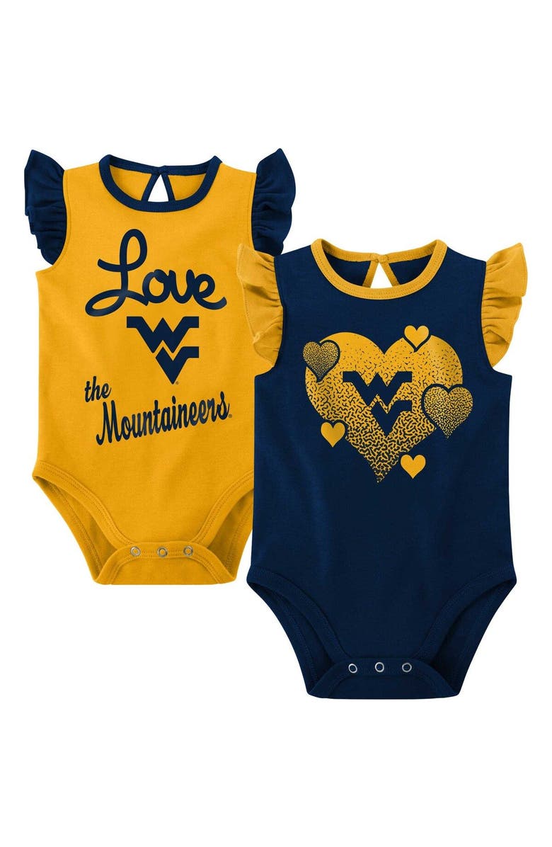 Outerstuff Girls Newborn & Infant Navy/Gold West Virginia Mountaineers Spread the Love 2-Pack Bodysuit Set, Main, color, 