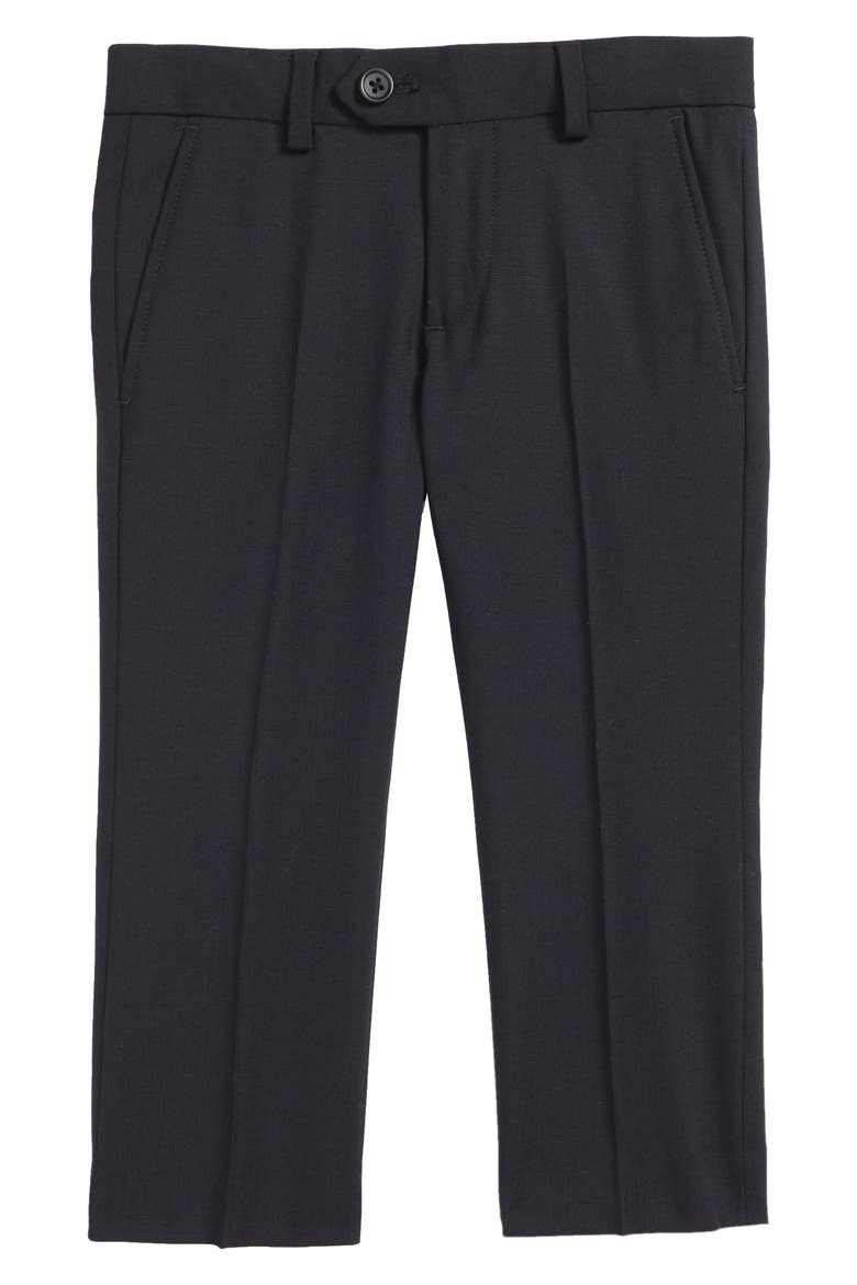Solid Wool Blend Flat Front Trousers, Main, color, BLACK