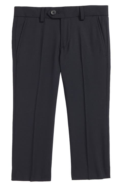 Solid Wool Blend Flat Front Trousers