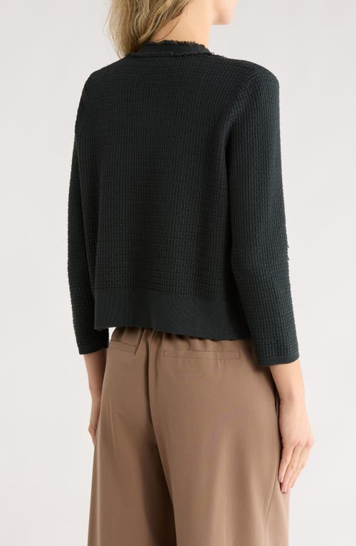 Adrianna Papell Frayed Waffle Knit Cardigan In Green
