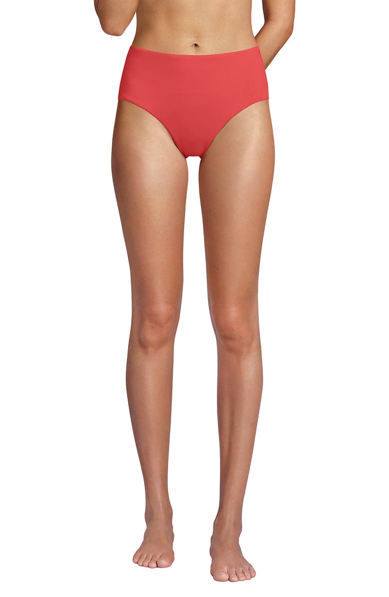 Lands' End Chlorine Resistant Mid Rise Classic Bikini Bottoms, Main, color, Coral Bliss