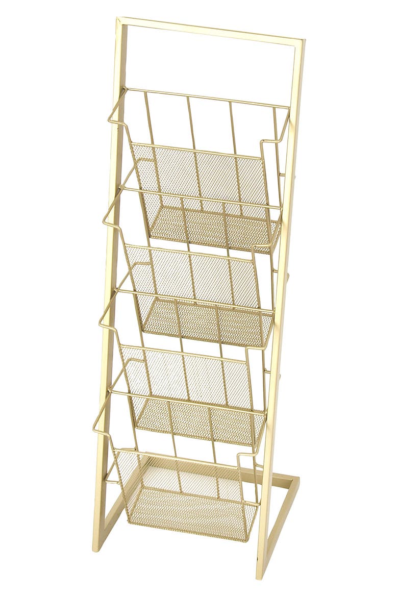 Tall Goldtone Metal 4-Slot Magazine Holder, Alternate, color, GOLD