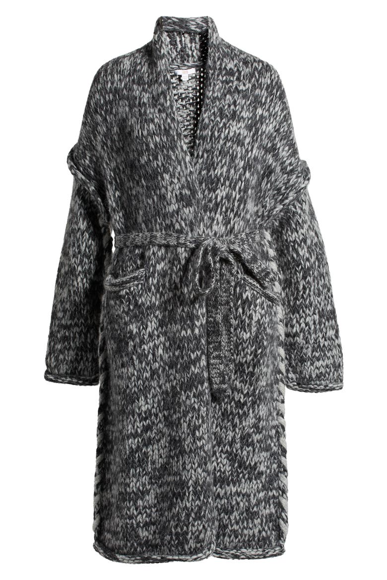 Lofty Tie Waist Wool Blend Cardigan, Alternate, color, CINDER COAL