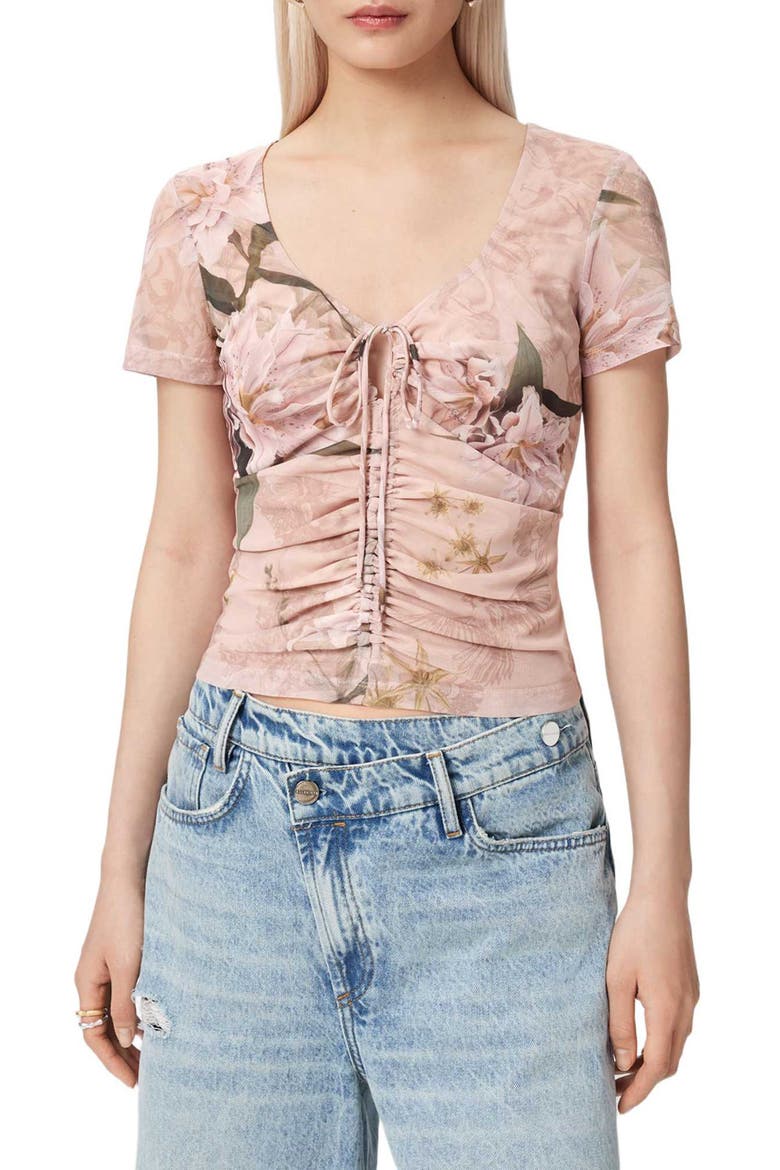 Gabby Floral Print Mesh Top, Main, color, CRYSTAL PINK