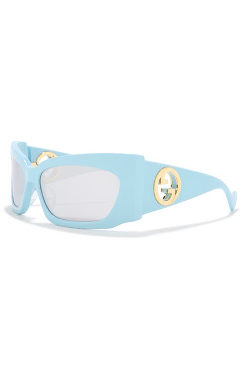 Gucci 62mm Rectangular Sunglasses In Blue Light Blue Silver