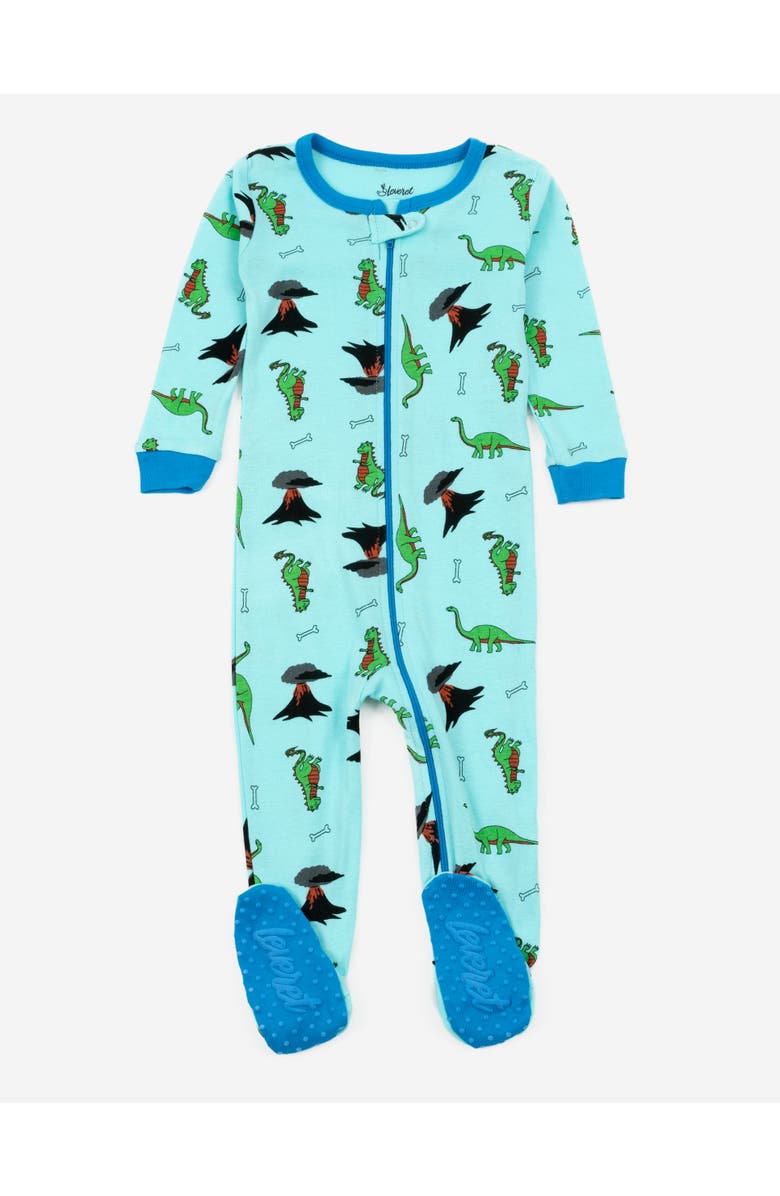 Leveret Footed Printed Cotton Matching Family Pajamas, Coordinated Prints, Main, color, Blue Dinosaur