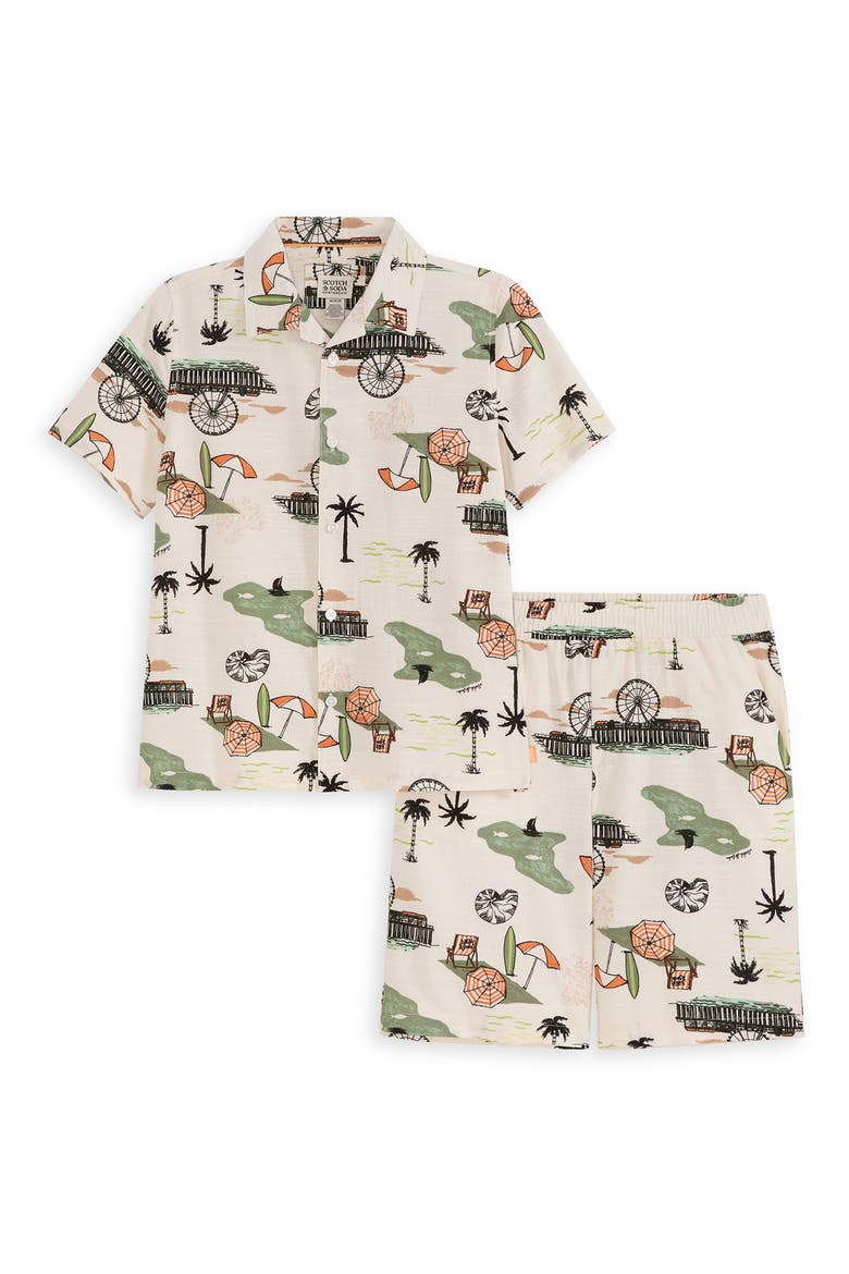 Button-Up Shirt & Shorts Set, Main, color, EGGNOG