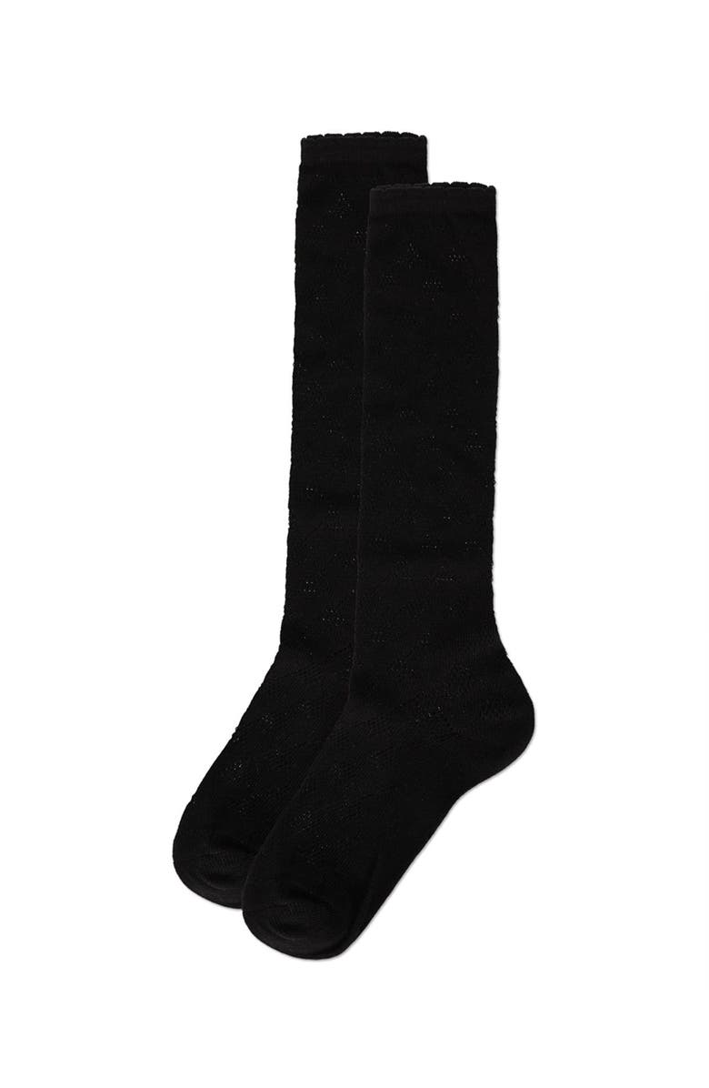 MeMoi Open Work Heart Knee High Socks, Alternate, color, Black