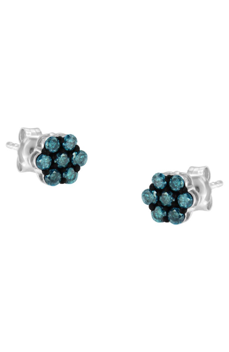 Haus of Brilliance Silver 1/2 Cttw Blue Diamond Floral Stud Earrings, Main, color, White