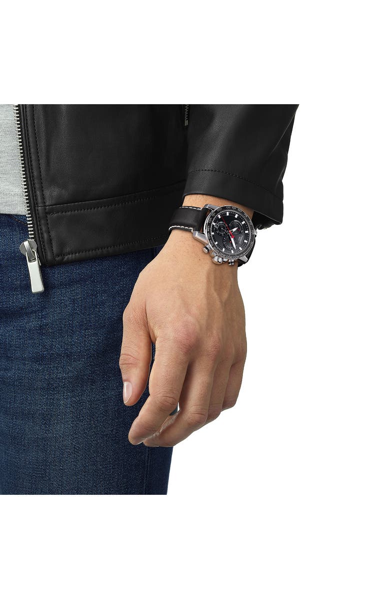 Tissot Supersport Chronograph Leather Strap Watch, 45.5mm, Alternate, color, Black/ Silver