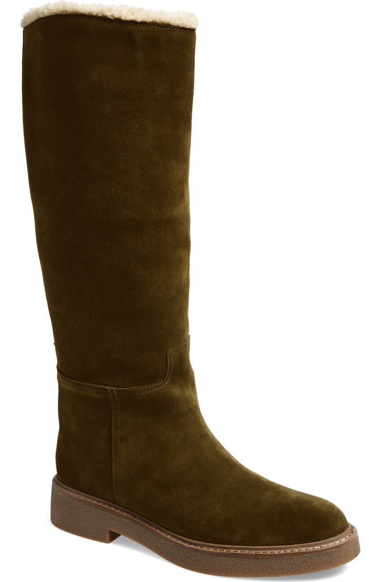 Jeffrey Campbell Zabini Faux Shearling Lined Knee High Boot, Main, color, Khaki Suede Combo