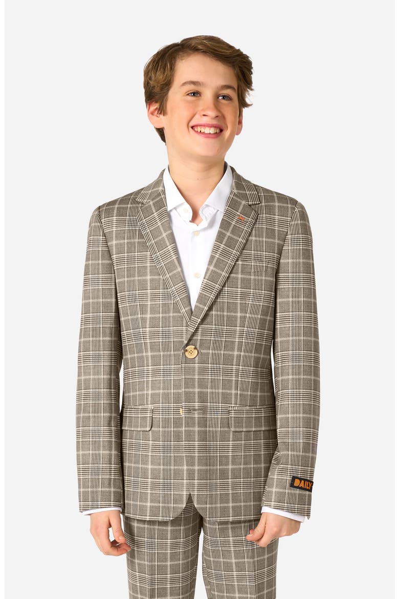 Kids' Daily Tan Glen Check Stretch Suit, Alternate, color, BROWN MULTI