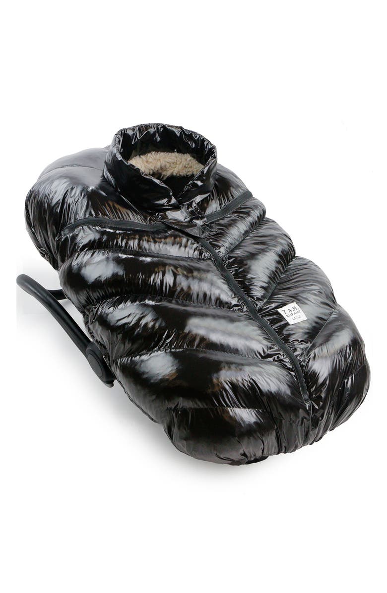 7 A.M. Enfant Fleece Lined Water Resistant Car Seat Cocoon, Main, color, Black Polar