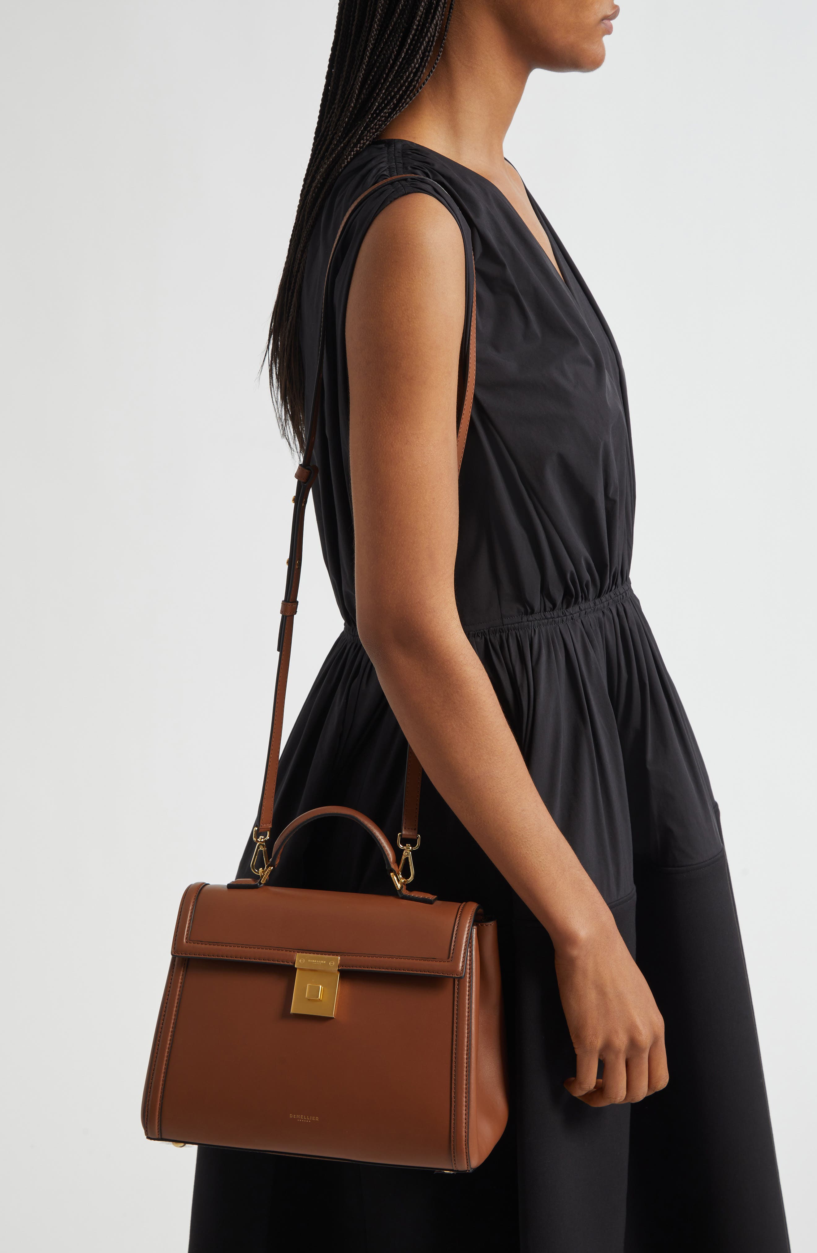 DeMellier Medium Paris Leather Top Handle Bag, Alternate, color, Tan W/ Be F02