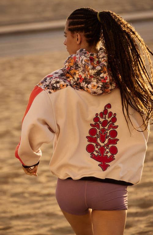 Free People Fp Movement Final Call Floral Colorblock Cotton Blend Hoodie In Scarlet Sport Black