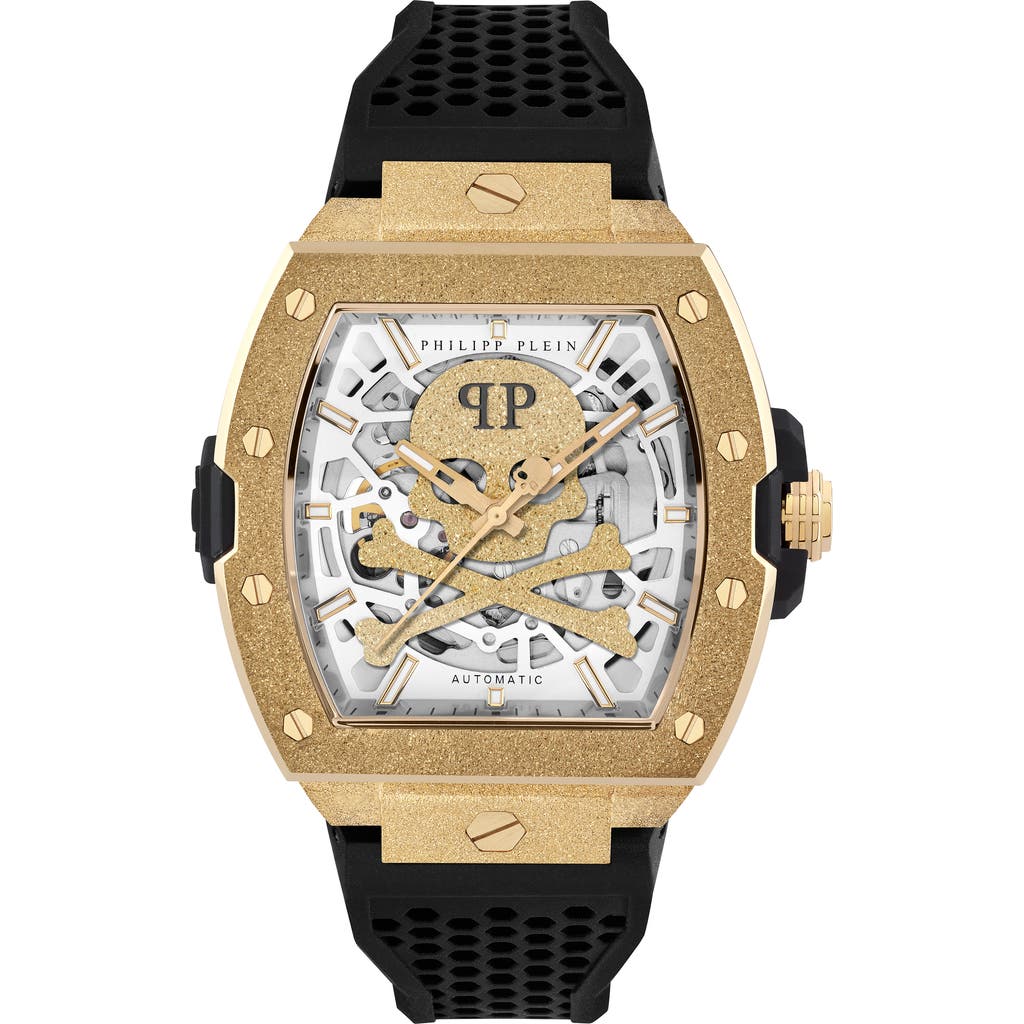 PHILIPP PLEIN The $keleton Frosted Automatic Silicone Strap Watch, 44mm in Ip Yellow Gold at Nordstrom