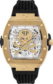 PHILIPP PLEIN The $keleton Frosted Automatic Silicone Strap Watch, 44mm
