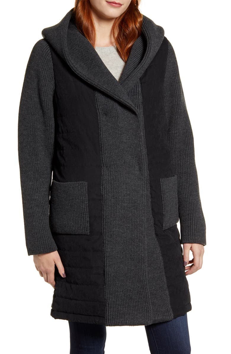 Kristen Blake Quilted & Knit Contrast Coat, Alternate, color,