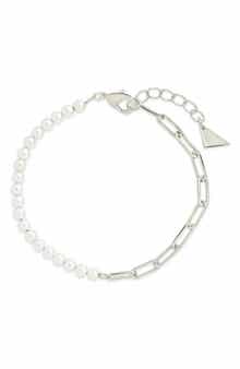 Sterling Forever River Pearl & Paper Clip Chain Bracelet