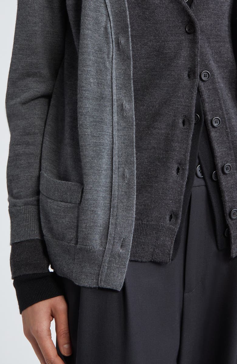 MONSE Trompe l'Oeil Triple Layer Cardigan, Alternate, color, Black/ Grey