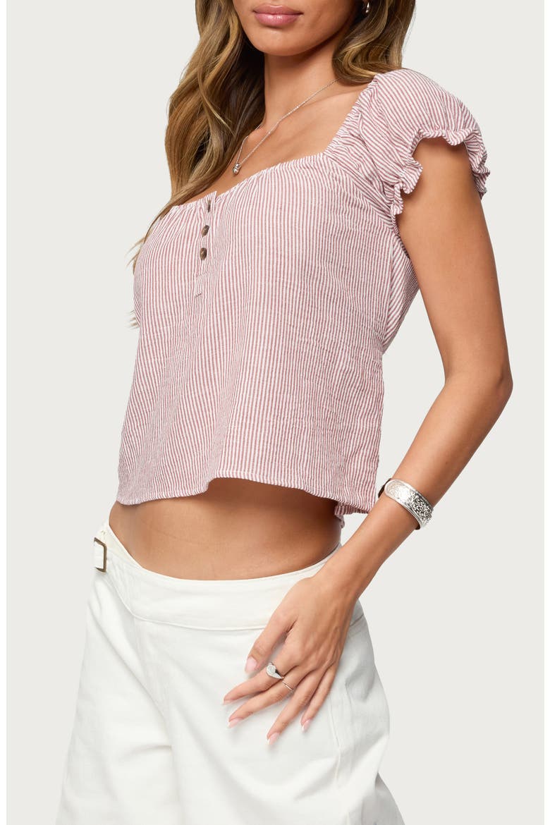 Rhory Pinstripe Puff Sleeve Top, Alternate, color, BURGUNDY