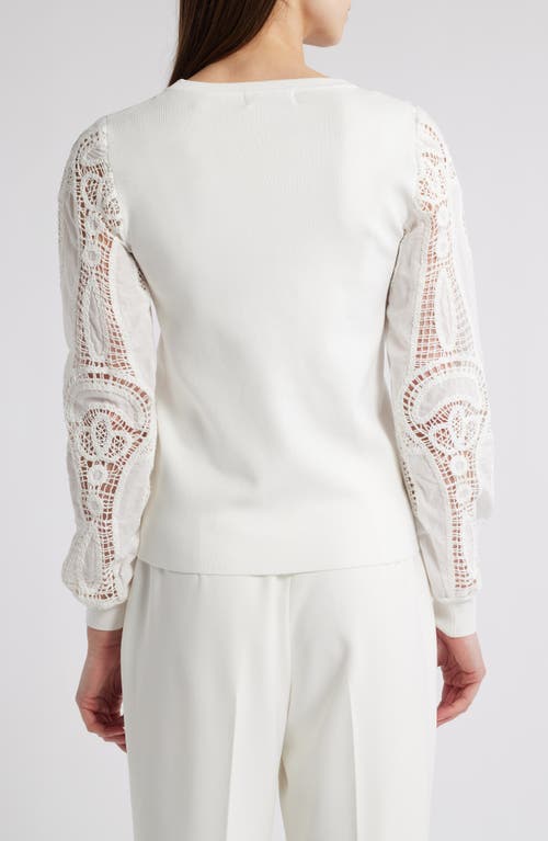 Elie Tahari The Margaret Lace Sleeve Knit Top In Sky White