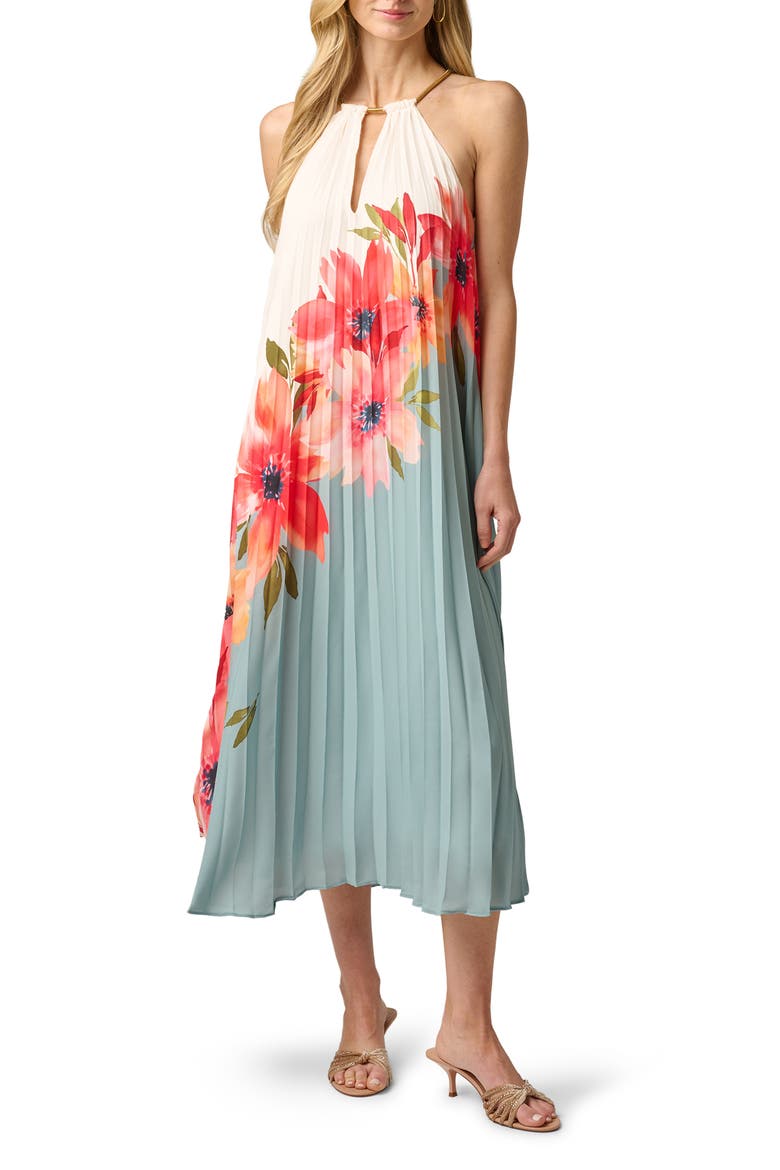Floral Print Sleeveless Chiffon Maxi Dress, Main, color, BLUE MULTI