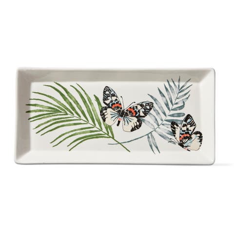 Palm and Butterfly Multicolor Ceramic Serving Platter