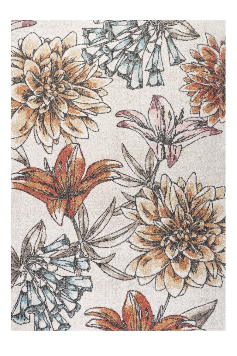 Giglio Modern Botanical Flower Area Rug, Main, color, Orange/Blue/Cream