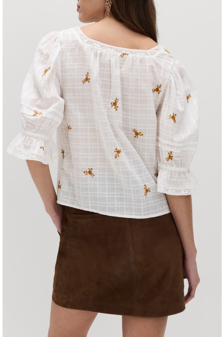 Floral Embroidered Lace Trim Button-Up Top, Alternate, color, SOFT WHITE