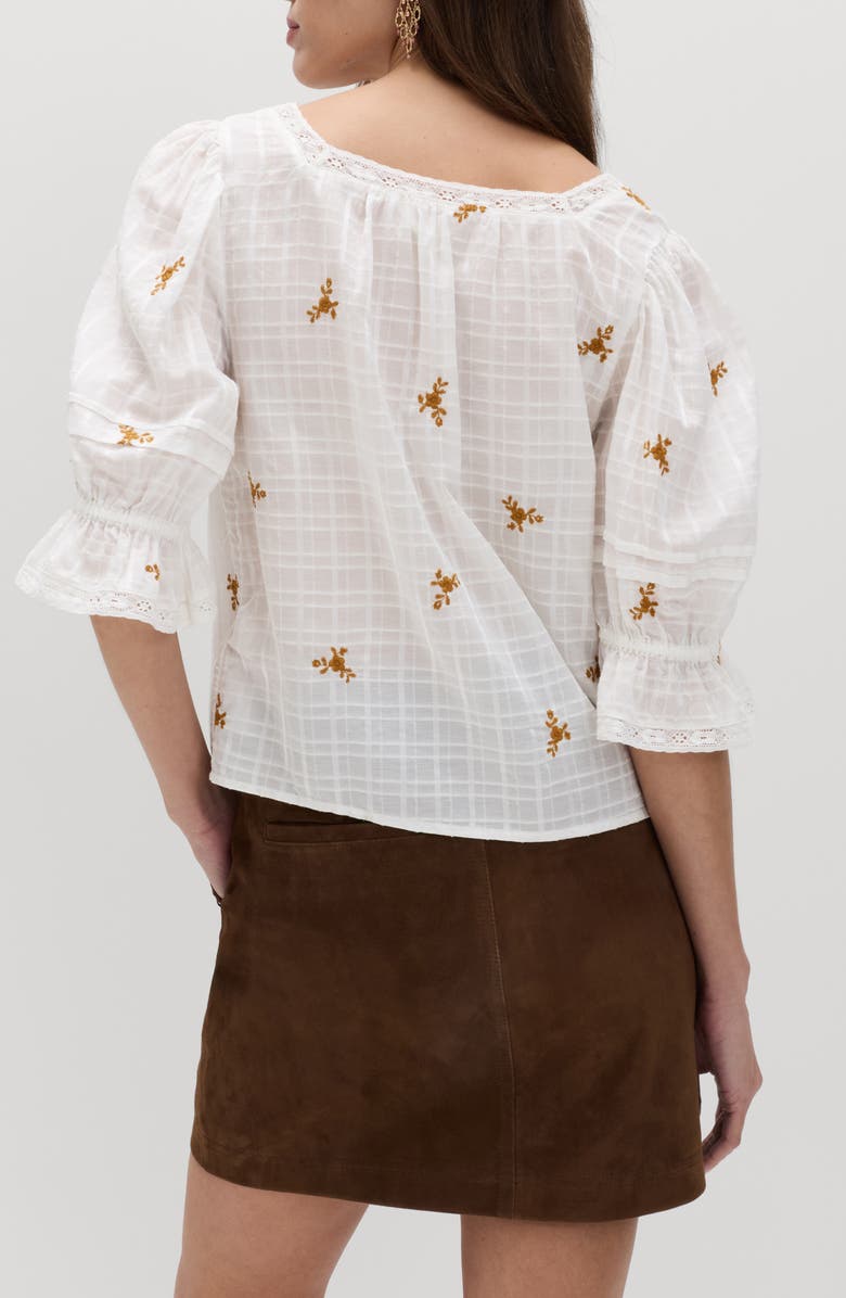 PER UNA BY M&S Floral Embroidered Lace Trim Button-Up Top, Alternate, color, Soft White