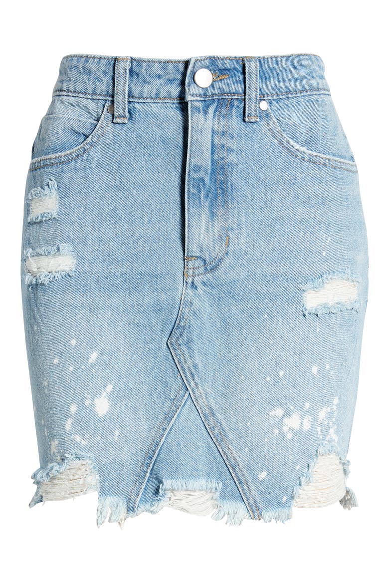 Paint Splatter Ripped Organic Denim Miniskirt, Alternate, color, BLUE DARK SPLATTER WASH