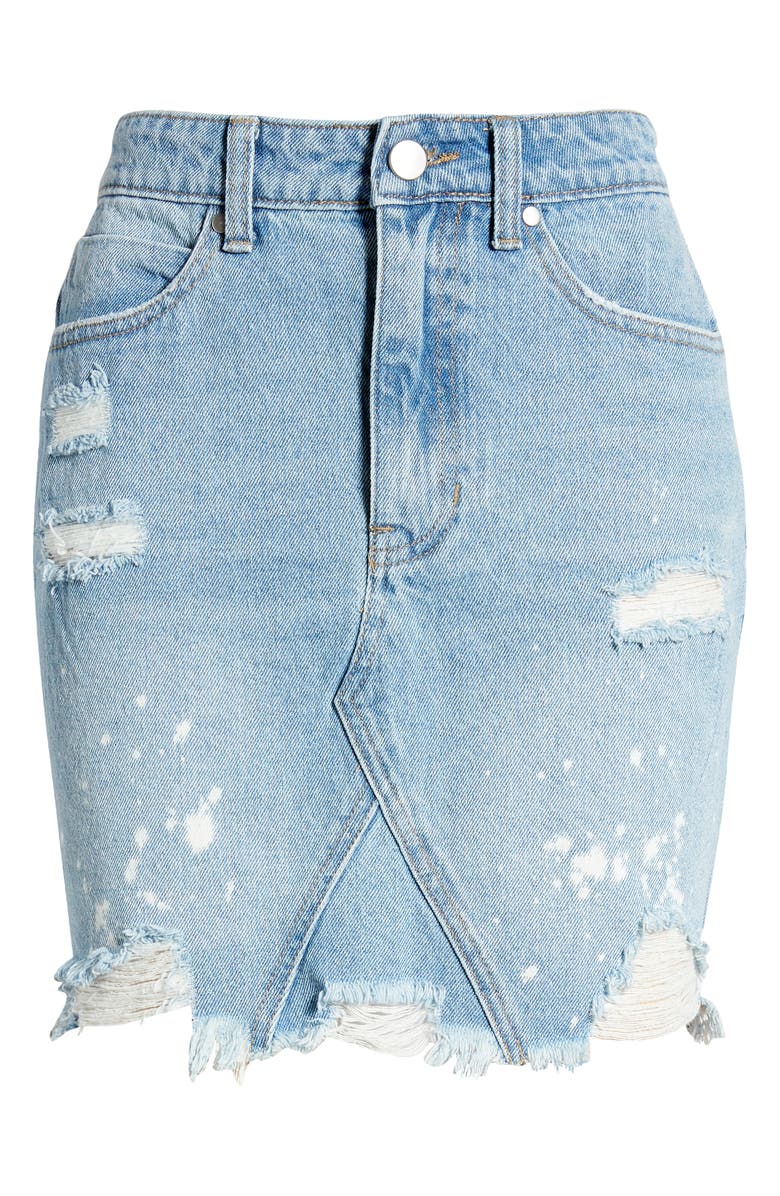 BP. Paint Splatter Ripped Organic Denim Miniskirt, Alternate, color, 