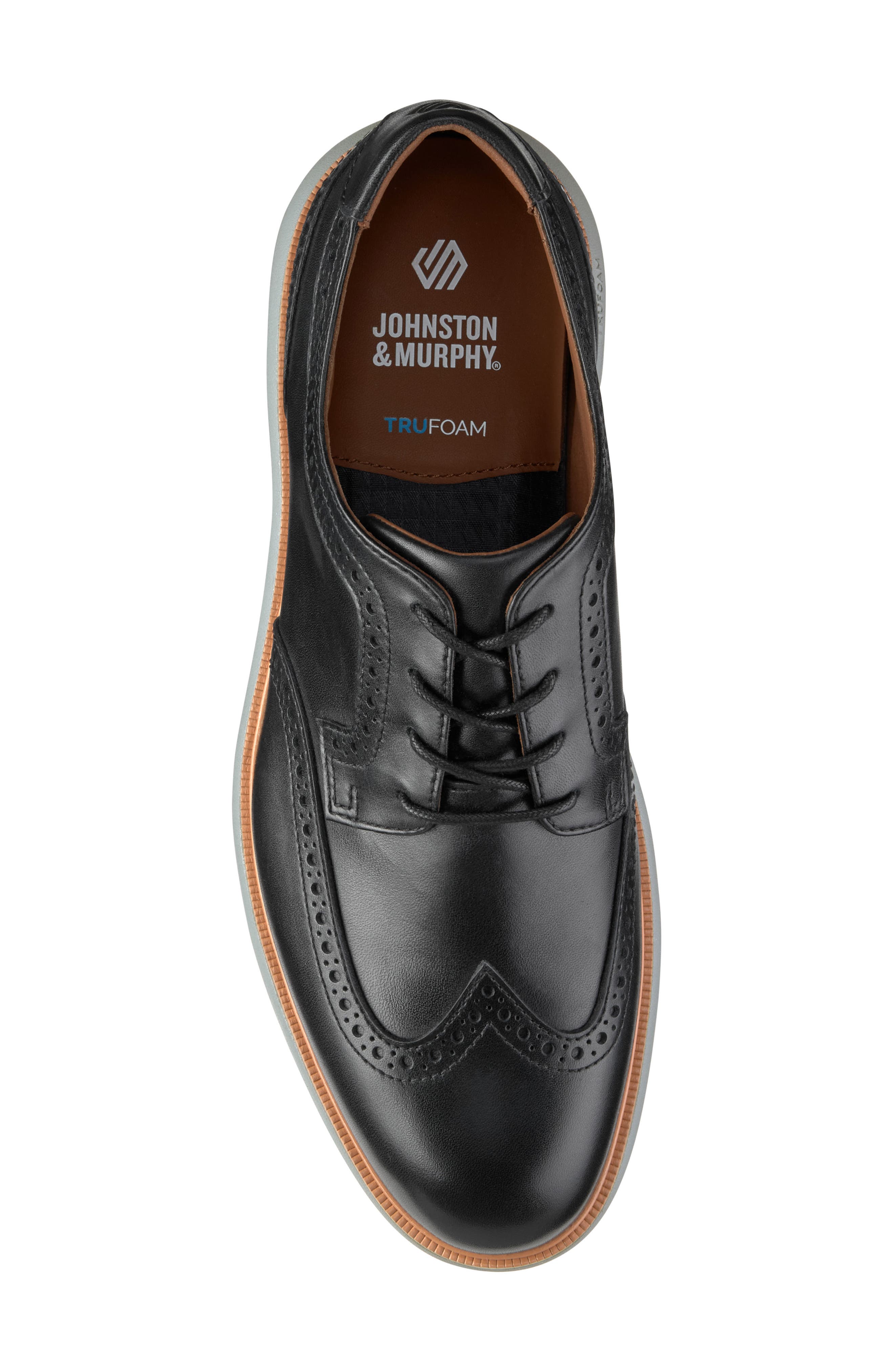 Johnston & Murphy Larkin Wingtip Derby, Alternate, color, Black Italian Calfskin