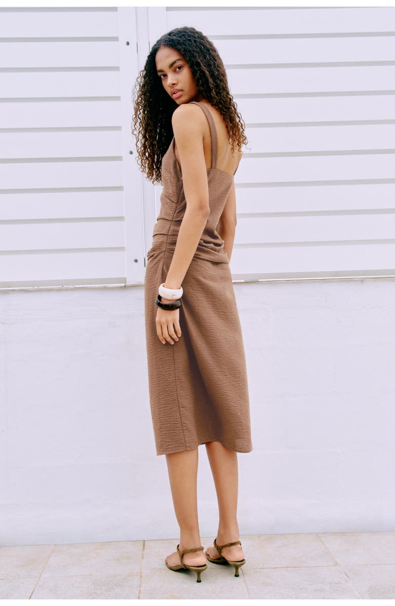 H&M Linen-blend Cut-out Dress, Alternate, color, Dark Beige