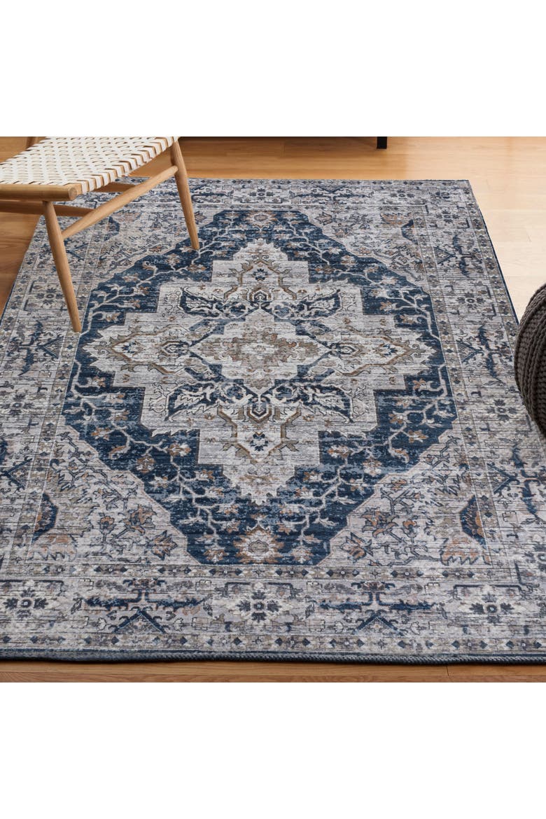Didim Boho Gray Medallion Machine-Washable Area Rug, Alternate, color, Navy/Light Gray