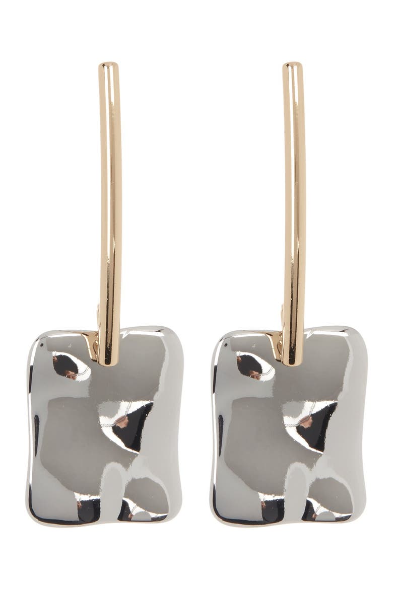 Two-Tone Molten Rectangle Drop Earrings, Main, color, RHODIUM- GOLD