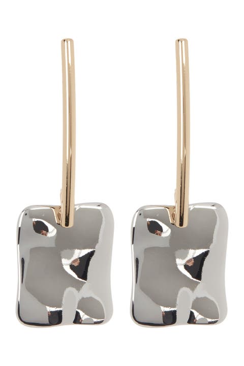 Two-Tone Molten Rectangle Drop Earrings
