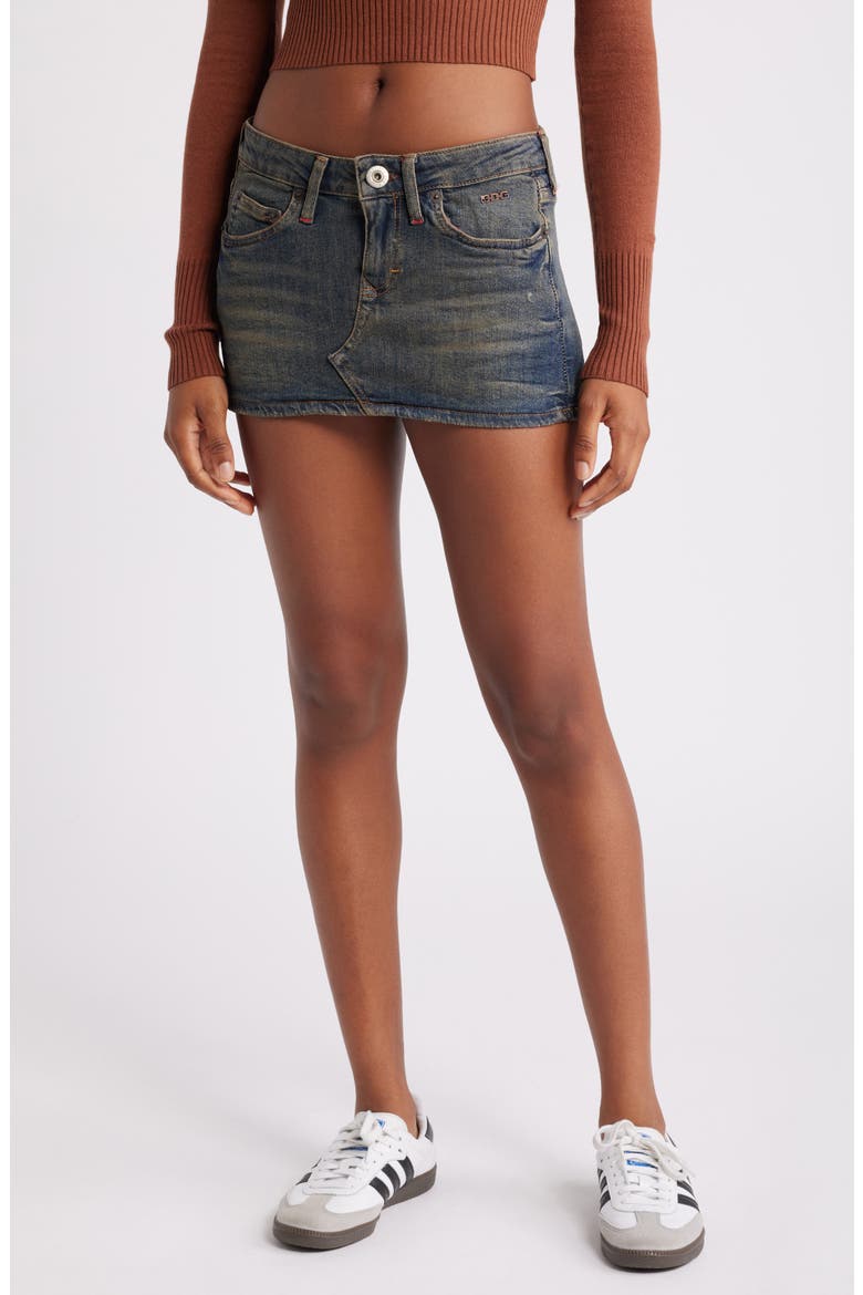 Ultra Raw Hem Denim Miniskirt, Main, color, MID VINTAGE